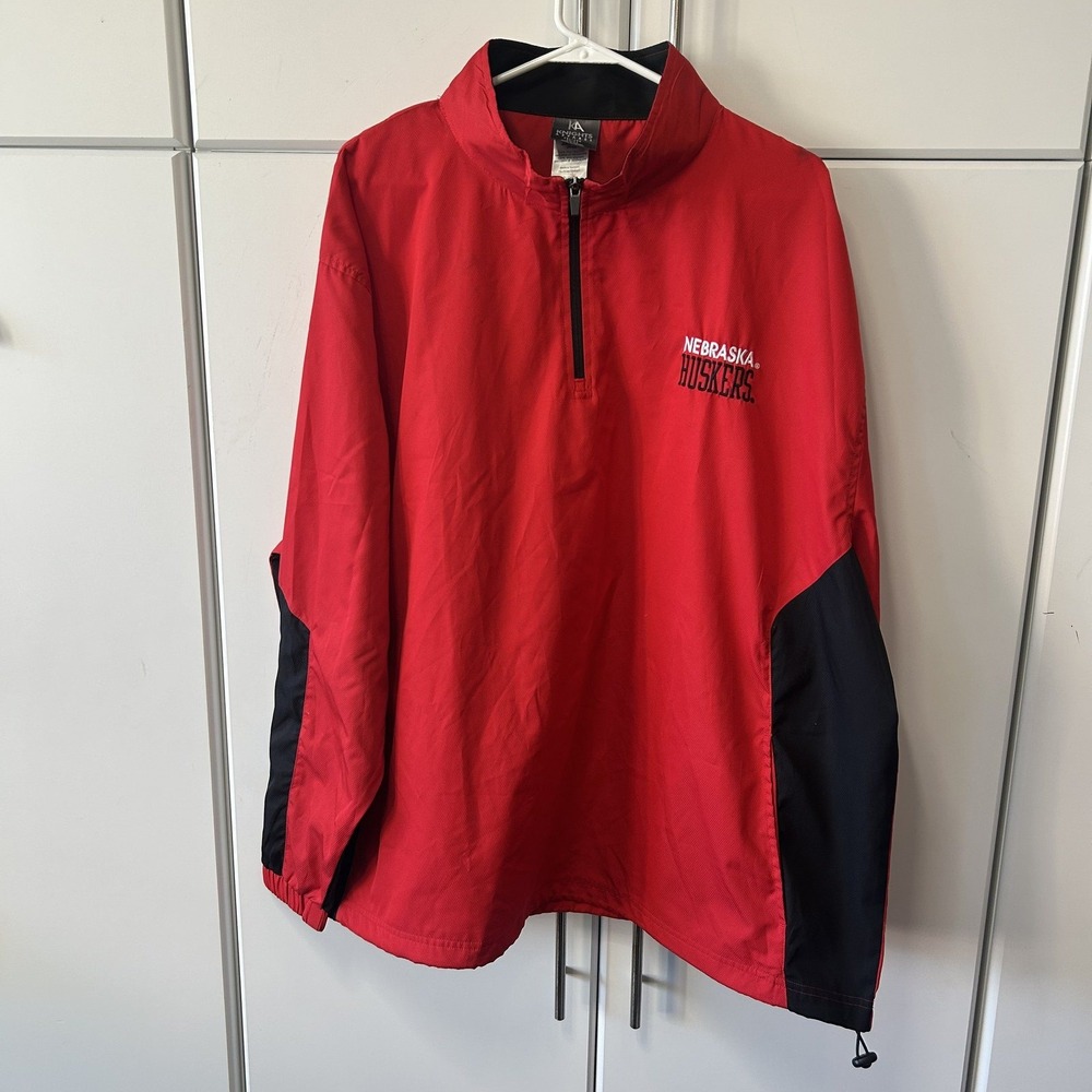 Knights Apparel Nebraska Huskers 1/4 Zip Windbreaker Jacket Red Black Mens 2XL